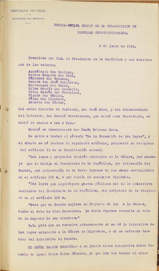 Subcomisión de Reforma. Sesión 18. Fondo Ministerio del Interior, volumen 6357. 