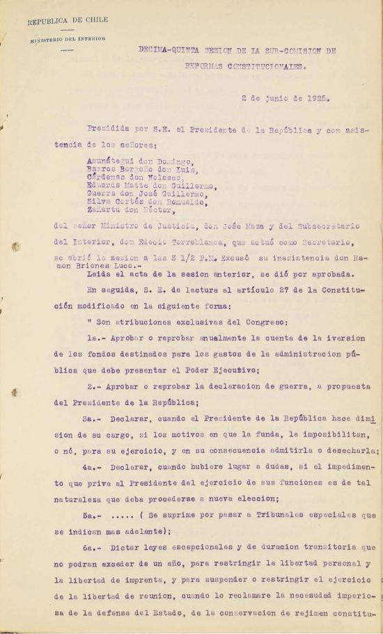 Subcomisión de Reforma. Sesión 15. Fondo Ministerio del Interior, volumen 6358.