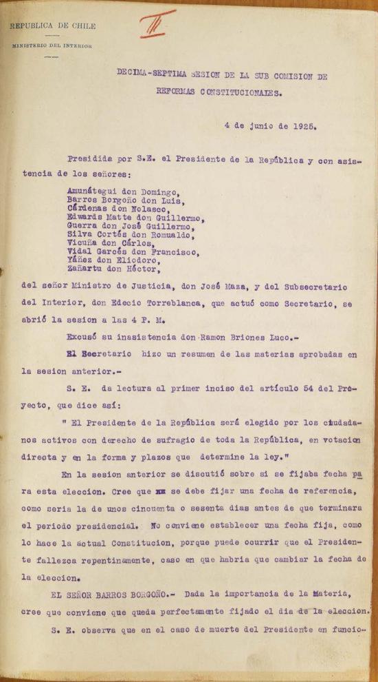 Subcomisión de Reforma. Sesión 17. Fondo Ministerio del Interior, volumen 6357.