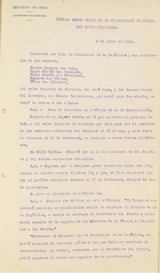 Subcomisión de Reforma. Sesión 16. Fondo Ministerio del Interior, volumen 6358. 