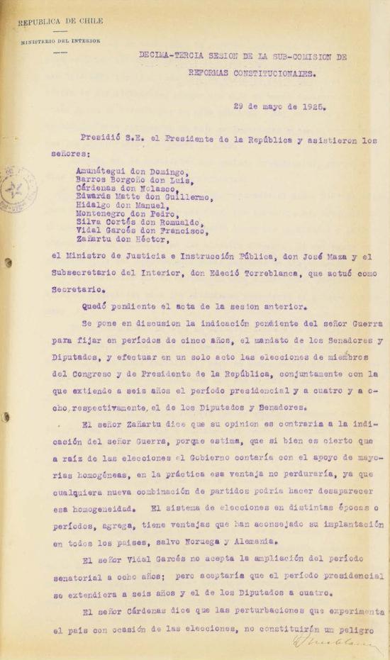 Subcomisión de Reforma. Sesión 13. Fondo Ministerio del Interior, volumen 6358.