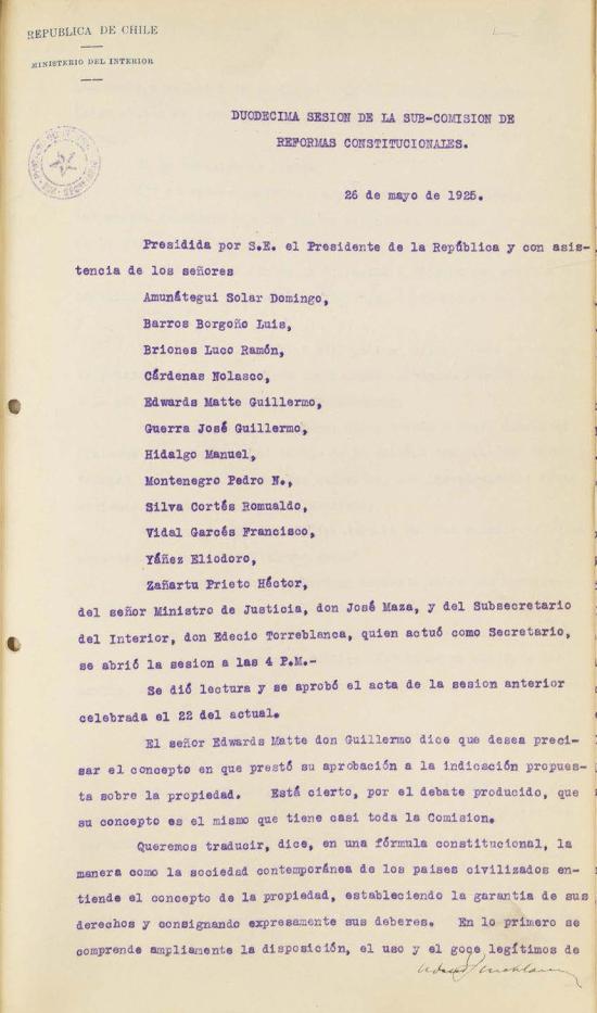 Subcomisión de Reforma. Sesión 12. Fondo Ministerio del Interior, volumen 6358.