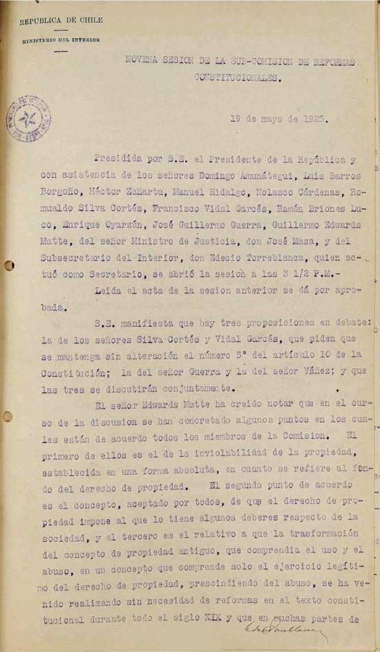 Subcomisión de Reforma. Sesión 9. Fondo Ministerio del Interior, volumen 6358.