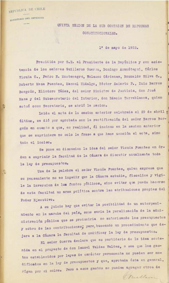 Subcomisión de Reforma. Sesión 5. Fondo Ministerio del interior, volumen 6358.