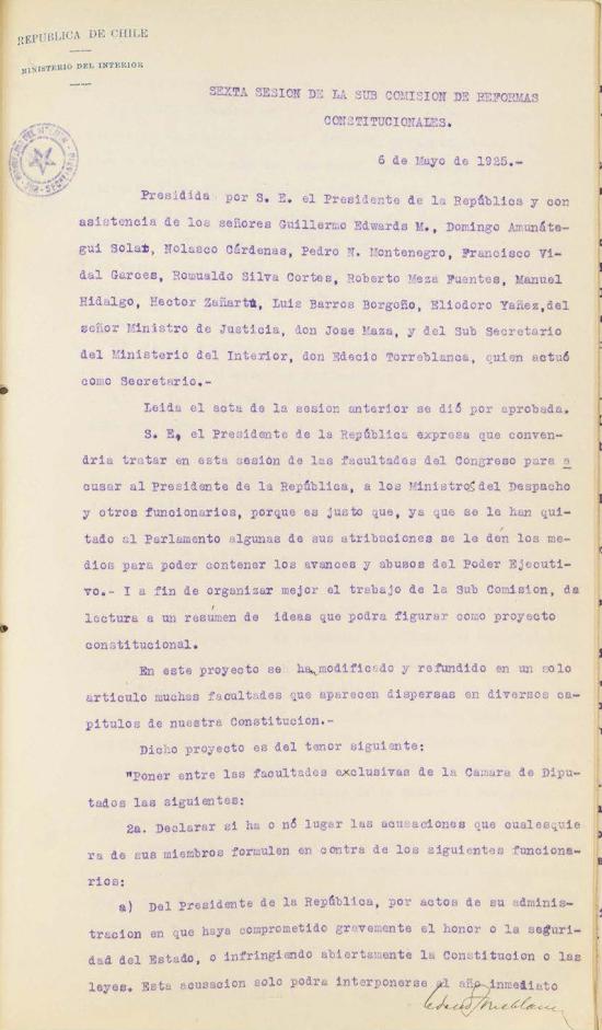 Subcomisión de Reforma. Sesión 6. Fondo Ministerio del interior, volumen 6358.