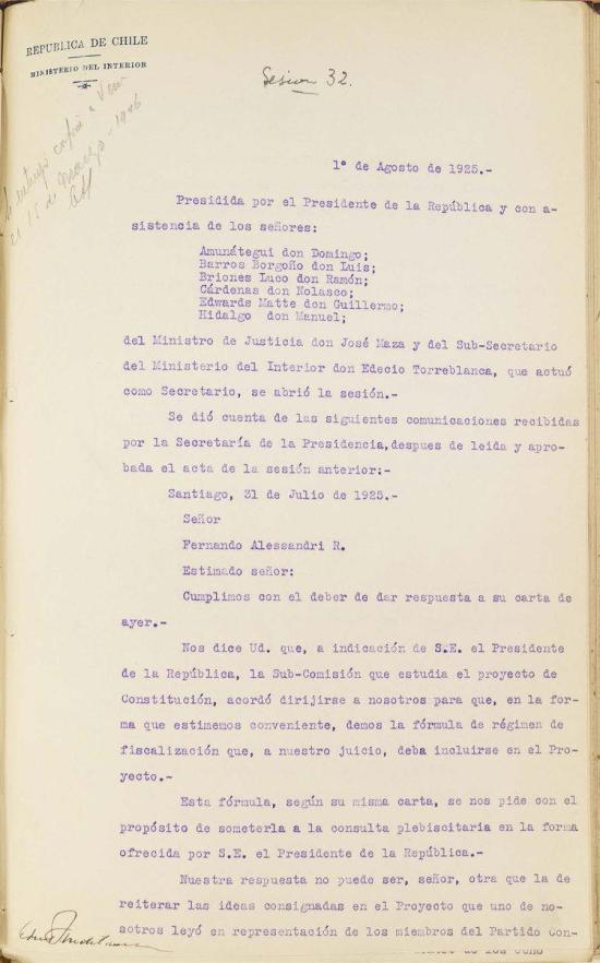 Subcomisión de Reforma. Sesión 32. Fondo Ministerio del Interior, volumen 6358.