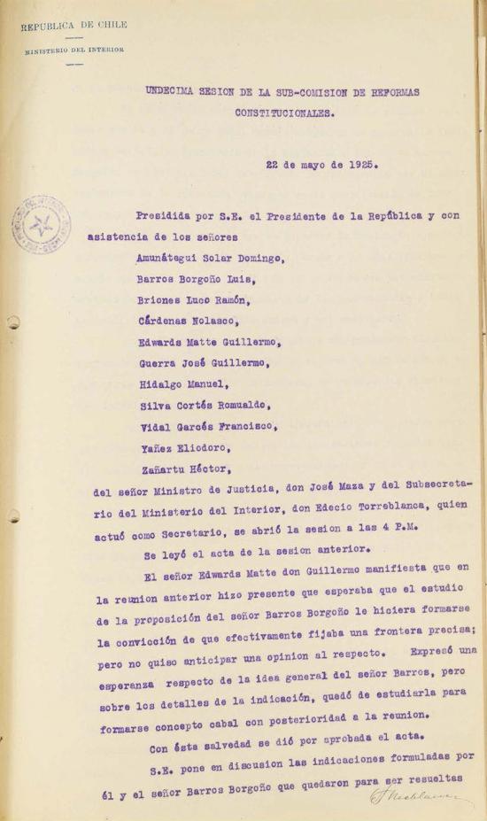 Subcomisión de Reforma. Sesión 11. Fondo Ministerio del interior, volumen 6358.