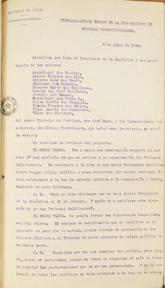 Subcomisión de Reforma. Sesión 28.  Fondo Ministerio del Interior, volumen 6357.