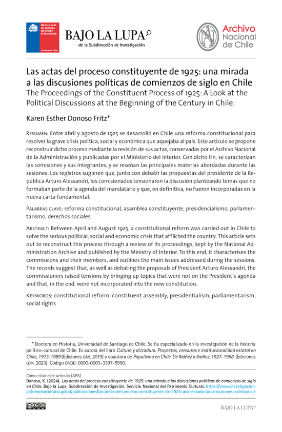 Las actas del proceso constituyente de 1925: una mirada a las discusiones políticas de comienzos de siglo en Chile