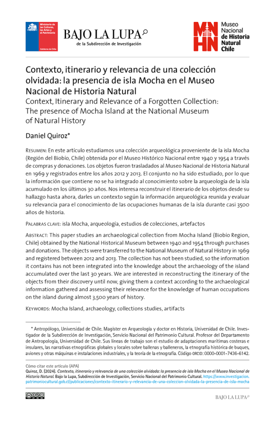 Contexto, itinerario y relevancia de una colección olvidada: la presencia de isla Mocha en el Museo Nacional de Historia Natural Contexto, itinerario y relevancia de una colección olvidada: la presencia de isla Mocha en el Museo Nacional de Historia Natural